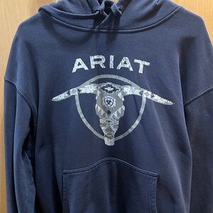 Ariat Navy Pullover Hoodie with Steer Skull Logo